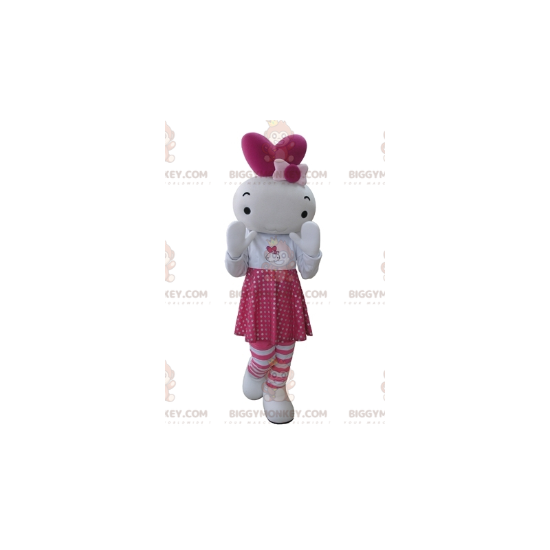 Fantasia de mascote BIGGYMONKEY™ para boneca de coelho rosa e Fantasia de mascote BIGGYMONKEY™ para boneca de coelho rosa e