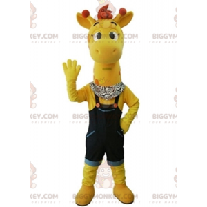 BIGGYMONKEY™ Mascot Costume Yellow Giraffe With Blue Overalls -