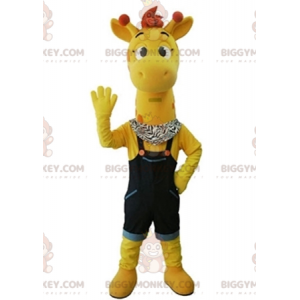 BIGGYMONKEY™ Mascot Costume Yellow Giraffe With Blue Overalls –
