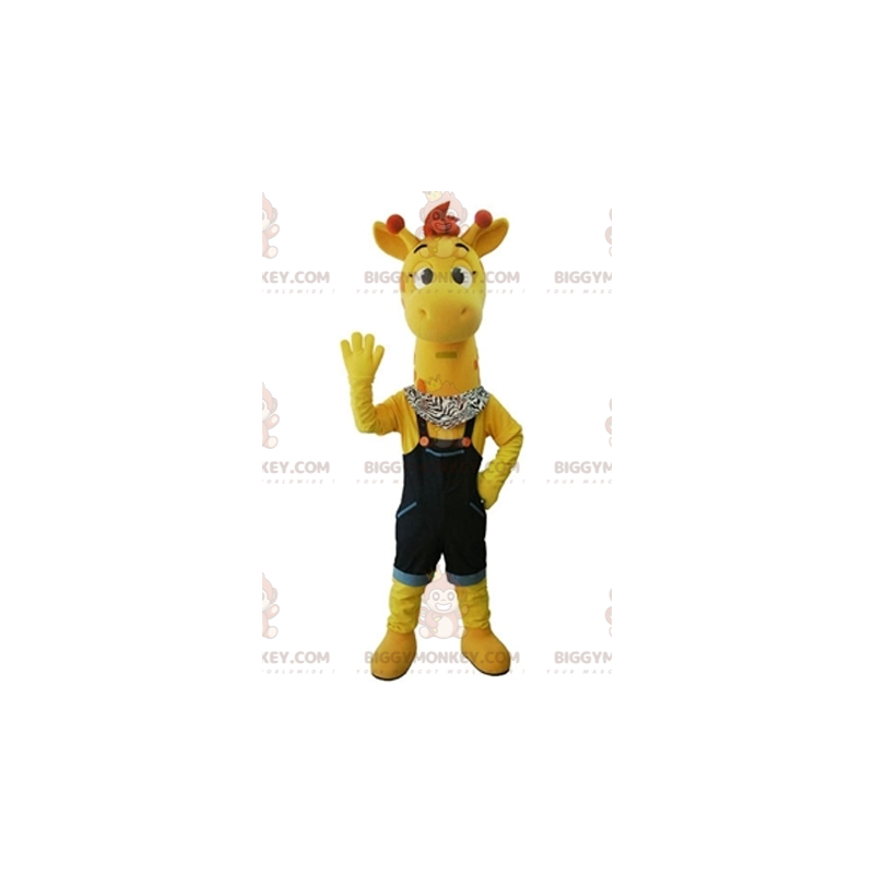 BIGGYMONKEY™ Maskotdräkt Gul giraff med blå overall - BIGGYMONKEY™ Maskotdräkt Gul giraff med blå overall -