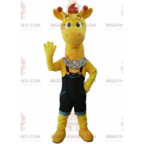 Disfraz de mascota BIGGYMONKEY™ Jirafa amarilla con overol azul