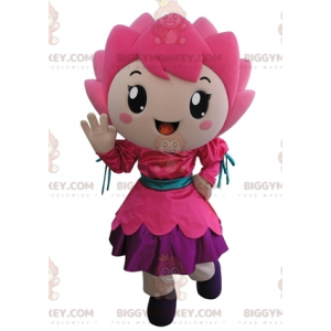 Kostým maskota BIGGYMONKEY™ s úsměvem a růžovým květem –