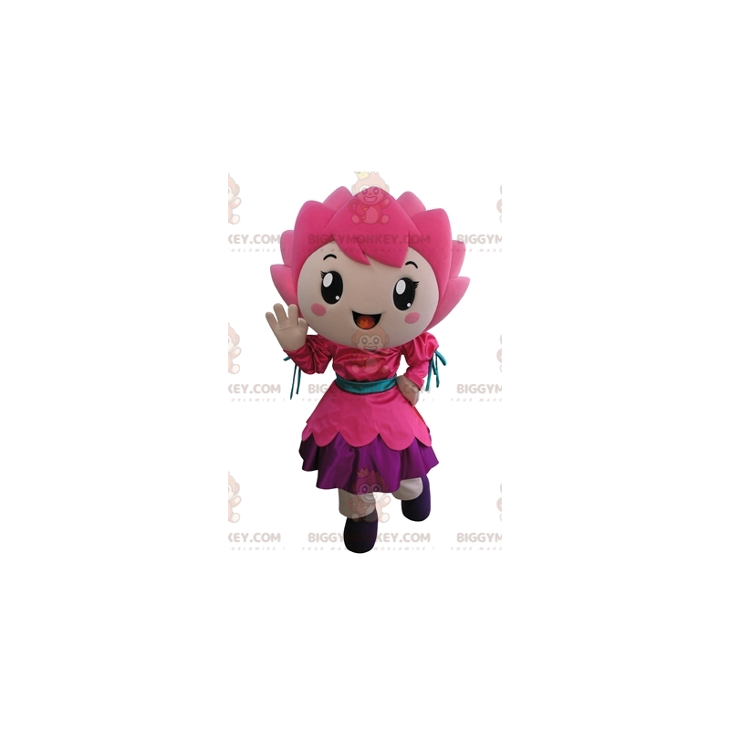 Costume de mascotte BIGGYMONKEY™ de fleur rose de fillette