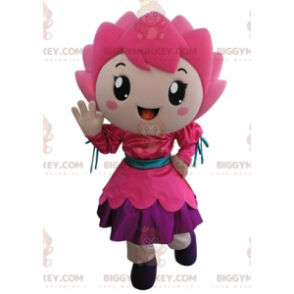 Costume de mascotte BIGGYMONKEY™ de fleur rose de fillette