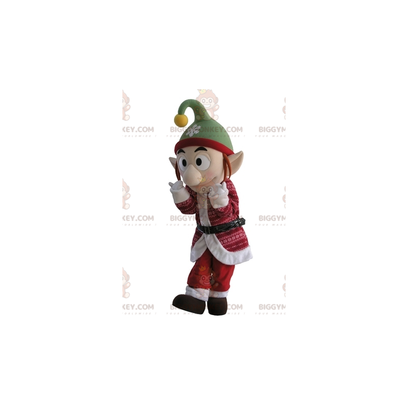 BIGGYMONKEY™ Elf Mascot Costume In Christmas Outfit With Pointy BIGGYMONKEY™ Elf Mascot Costume In Christmas Outfit With Pointy