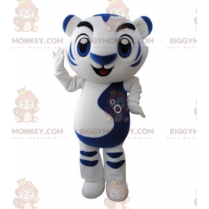 Very Successful White and Blue Tiger BIGGYMONKEY™ Mascot