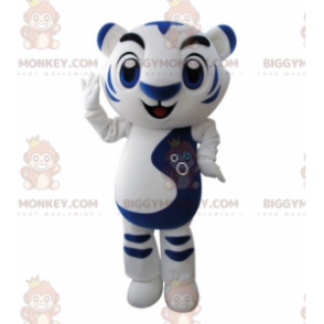 Traje de mascote BIGGYMONKEY™ de tigre branco e azul de muito