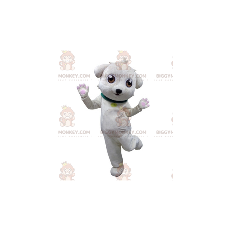 BIGGYMONKEY™ Mascot Costume White Dog With Green Collar –