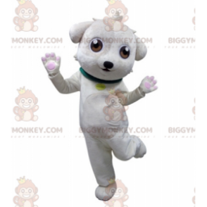 BIGGYMONKEY™ Mascot Costume White Dog With Green Collar –