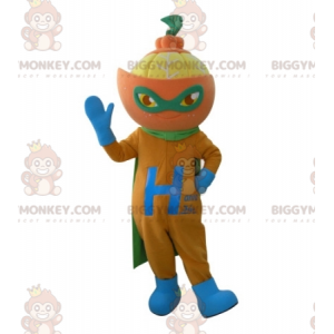 Mandarin Orange BIGGYMONKEY™ Mascot Costume In Superhero Outfit