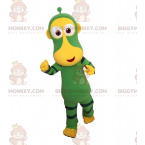 Kostým maskota zelené a žluté opice BIGGYMONKEY™. Futuristický