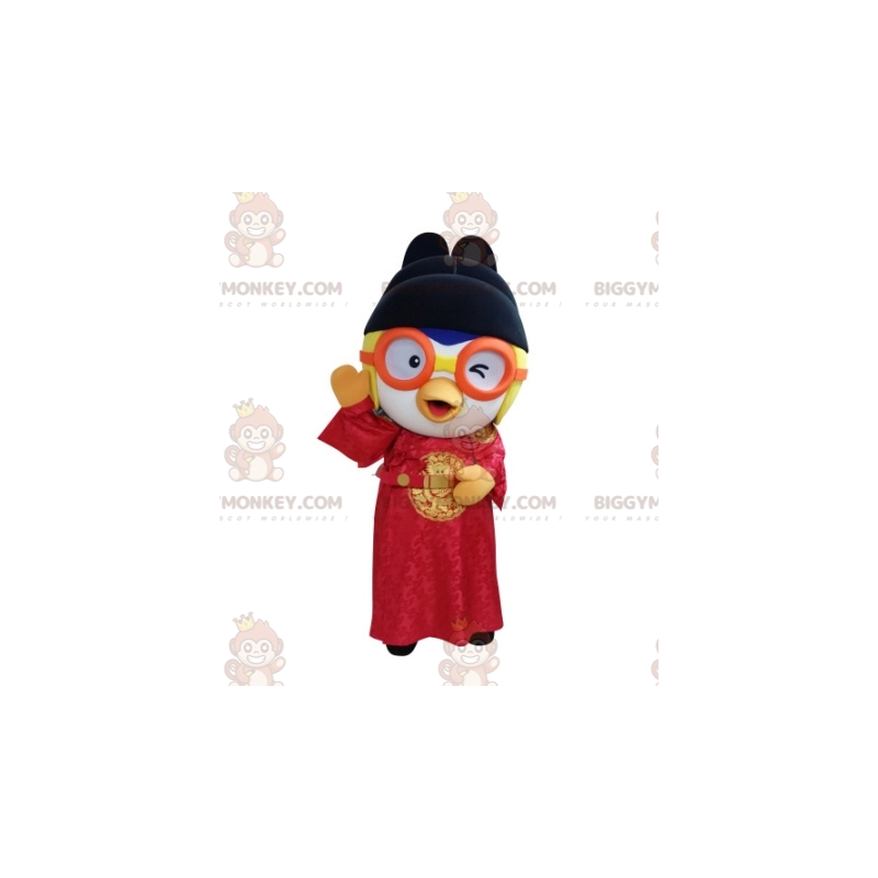 Fugl BIGGYMONKEY™ Maskotkostume Asiatisk tøj med briller - Fugl BIGGYMONKEY™ Maskotkostume Asiatisk tøj med briller -