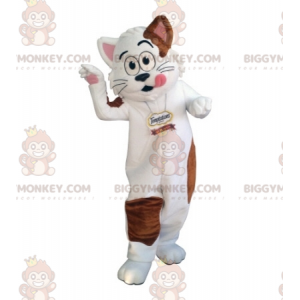 Fato de mascote BIGGYMONKEY™ de gato branco e castanho. Traje