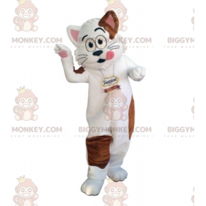 White and brown cat BIGGYMONKEY™ mascot costume. Greedy