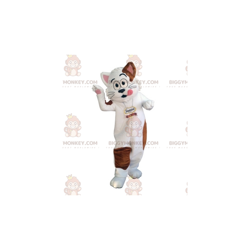 Fato de mascote BIGGYMONKEY™ de gato branco e castanho. Traje Fato de mascote BIGGYMONKEY™ de gato branco e castanho. Traje