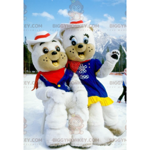 2 mascotes de urso branco do BIGGYMONKEY™ vestidos de cowboys –