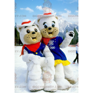 2 BIGGYMONKEY™s hvitbjørnmaskoter kledd som cowboyer - Bjørn maskot - BIGGYMONKEY_0679 - BiggyMonkey.com