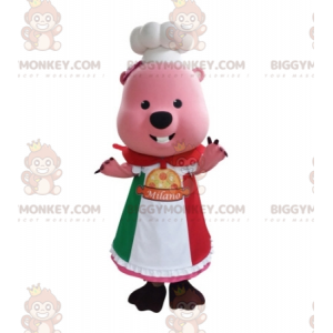 BIGGYMONKEY™ Pink Beaver Mascot Costume Dressed In Chef Outfit