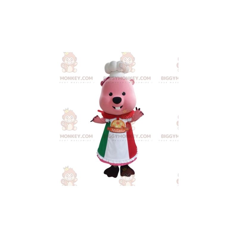 BIGGYMONKEY™ Costume da mascotte castoro rosa vestito da chef - BIGGYMONKEY™ Costume da mascotte castoro rosa vestito da chef -