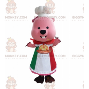 BIGGYMONKEY™ Pink bævermaskotkostume klædt i kokketøj - Skovdyr - BIGGYMONKEY_05415 - BiggyMonkey.com
