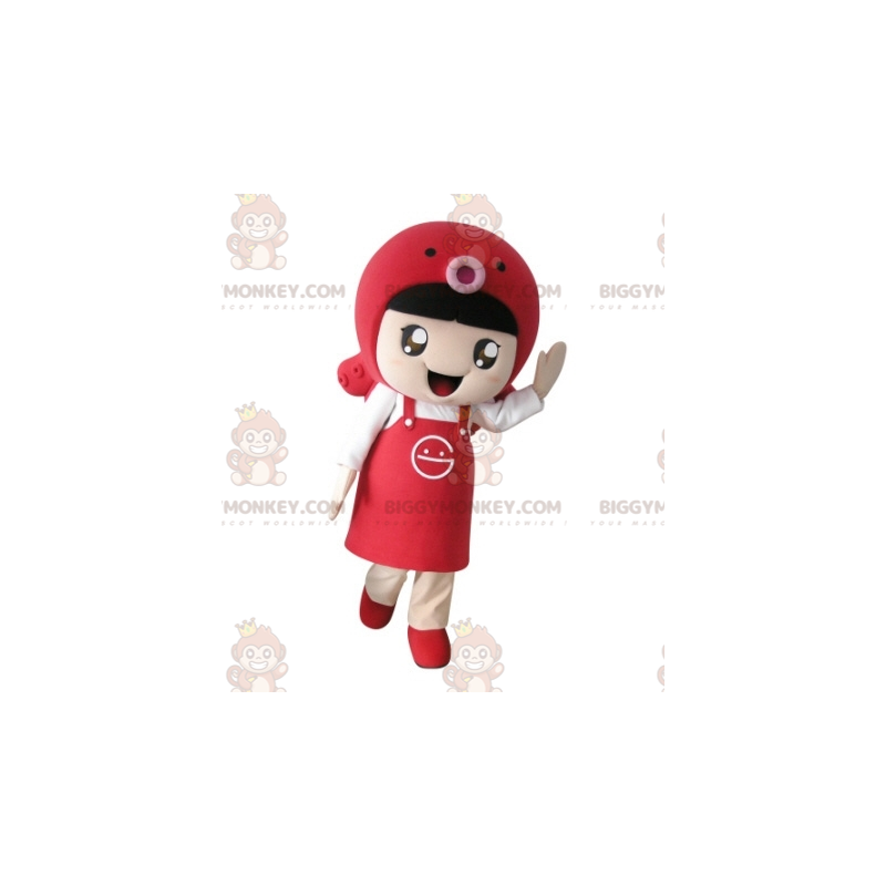 Costume da mascotte BIGGYMONKEY™ per ragazza con grembiule e Costume da mascotte BIGGYMONKEY™ per ragazza con grembiule e
