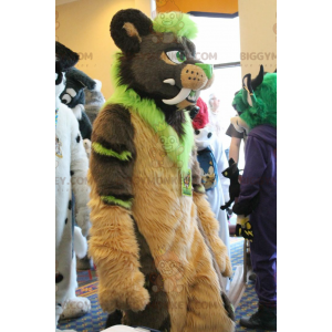BIGGYMONKEY™ Mascot Costume Furry Colorful Bear With Big Teeth