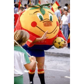 Giant Tangerine Orange BIGGYMONKEY™ Maskottchen-Kostüm in Sportbekleidung - Sportmaskottchen - BiggyMonkey.com