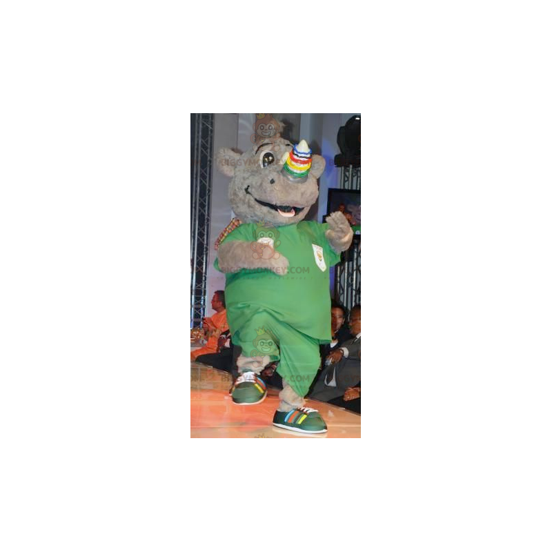 Disfraz de mascota BIGGYMONKEY™ de rinoceronte gris sonriente - Disfraz de mascota BIGGYMONKEY™ de rinoceronte gris sonriente -