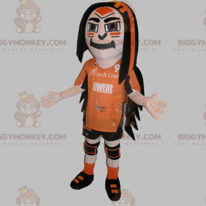 BIGGYMONKEY™ Mascot Costume Sportsman Dressed Orange and Black