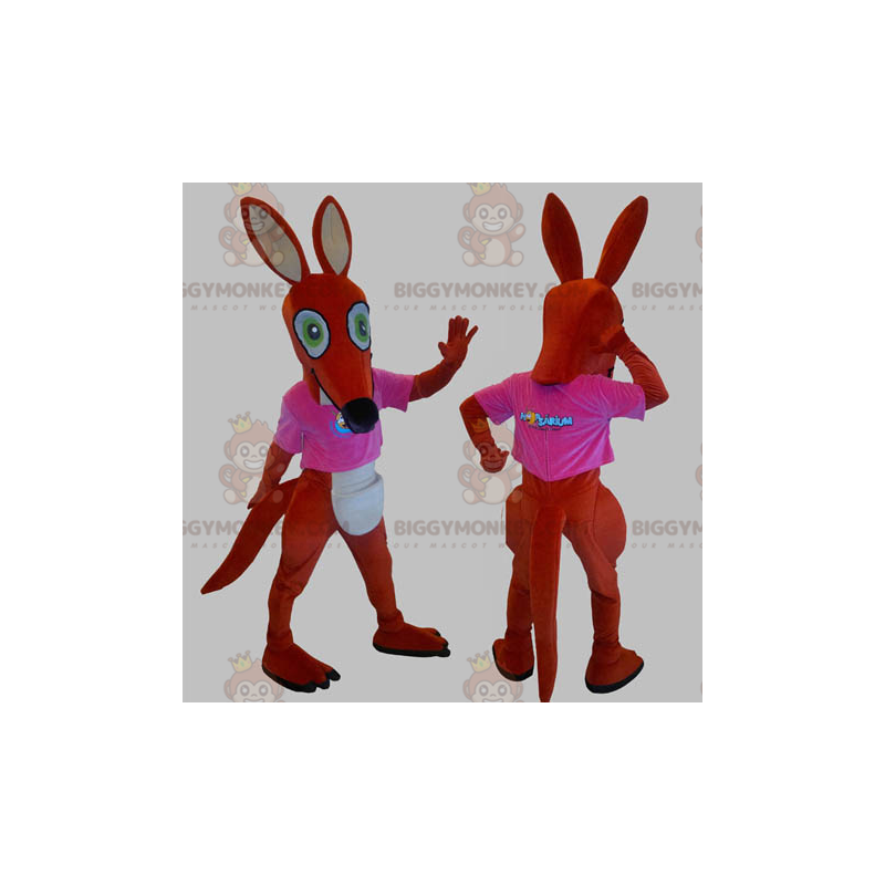 Disfraz de mascota BIGGYMONKEY™ Canguro rojo y blanco con Disfraz de mascota BIGGYMONKEY™ Canguro rojo y blanco con