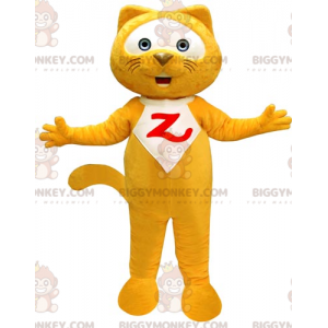 Traje de mascote de gato amarelo e branco gigante engraçado