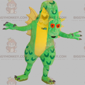 Velmi působivý kostým maskota obřího zeleného a žlutého draka