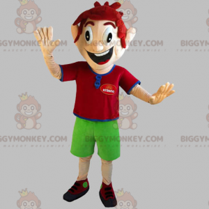 BIGGYMONKEY™ Maskottchen-Kostüm Sehr lächelnder roter Junge mit