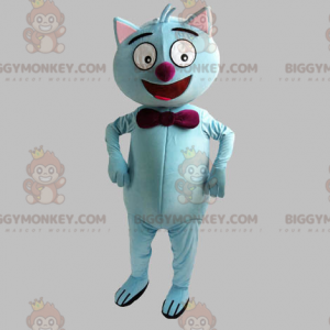 BIGGYMONKEY™ Maskotdräkt Blå katt med röd fluga - BiggyMonkey