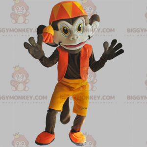 BIGGYMONKEY™ Maskottchenkostüm brauner Affe mit orangefarbenem