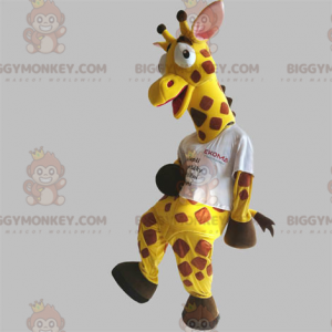 Costume da mascotte gigante divertente giraffa gialla e marrone