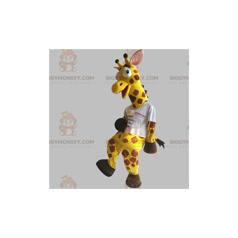 Costume de mascotte BIGGYMONKEY™ de girafe jaune et marron Costume de mascotte BIGGYMONKEY™ de girafe jaune et marron