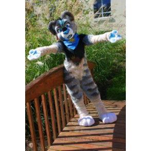 Kleurrijk harige katachtige kat BIGGYMONKEY™ mascottekostuum -