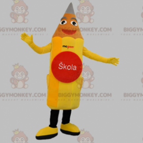Obří kostým se žlutou tužkou s úsměvem BIGGYMONKEY™ maskota - Tužky maskoti - BIGGYMONKEY_05544 - BiggyMonkey.com