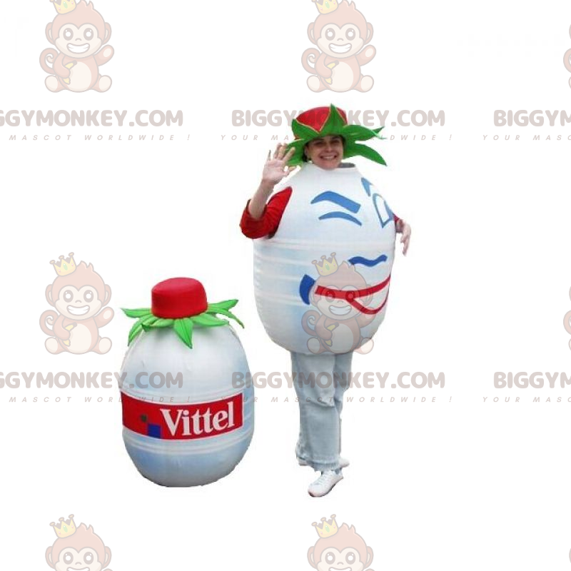 Garrafa de água redonda branca Traje da mascote BIGGYMONKEY™. Garrafa de água redonda branca Traje da mascote BIGGYMONKEY™.