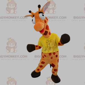 Disfraz de mascota de jirafa gigante naranja y roja
