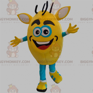 Costume de mascotte BIGGYMONKEY™ de bonhomme jaune et bleu.