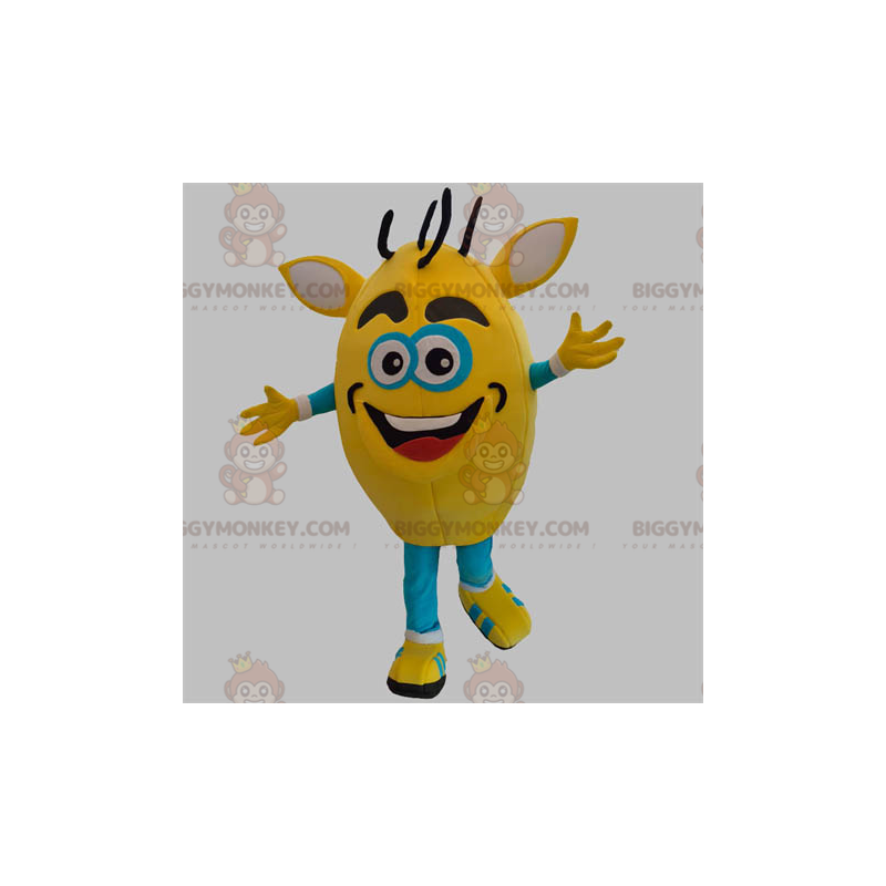 BIGGYMONKEY™ mascot costume of yellow and blue snowman. Monster