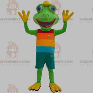 Costume de mascotte BIGGYMONKEY™ de grenouille verte habillée