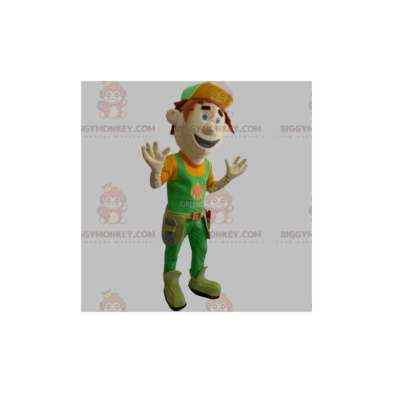 Costume de mascotte BIGGYMONKEY™ d'homme d'ouvrier avec ses Costume de mascotte BIGGYMONKEY™ d'homme d'ouvrier avec ses