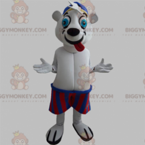Κοστούμι μασκότ Polar Bear BIGGYMONKEY™ που βγάζει γλώσσα με πουκάμισο - Μασκότ αρκούδας - BIGGYMONKEY_05570 - BiggyMonkey.com