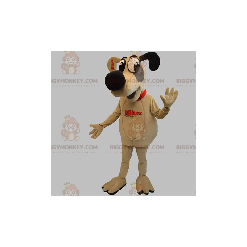 BIGGYMONKEY™ Plush Dog Mascot Costume Beige Gray and Black –