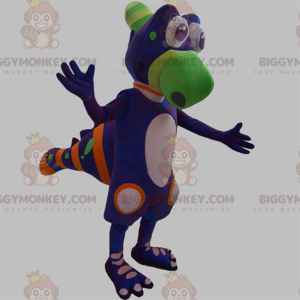 Paars, groen en oranje dinosaurus BIGGYMONKEY™ mascottekostuum