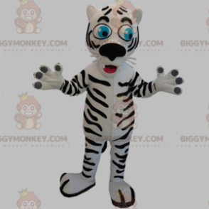 BIGGYMONKEY™ Μασκότ Κοστούμι Λευκή και Μαύρη Τίγρη με μπλε μάτια - Μασκότ τίγρης - BIGGYMONKEY_05576 - BiggyMonkey.com