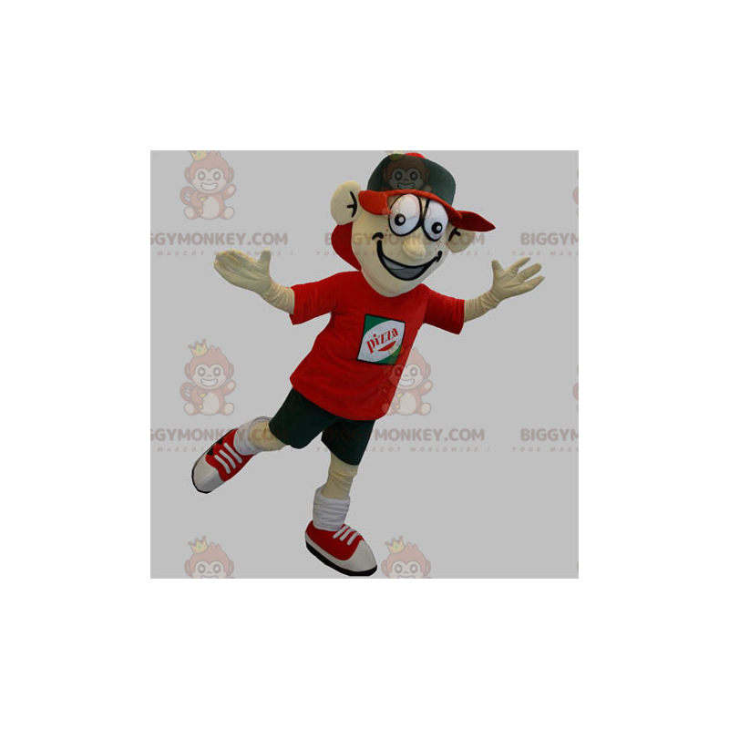 Pizzabezorger BIGGYMONKEY™ mascottekostuum. Pizzabezorger BIGGYMONKEY™ mascottekostuum.